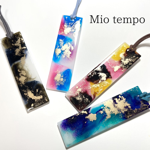 1点もの 9cm】アルコールインクアートの栞 しおり・ブックマーク mio
