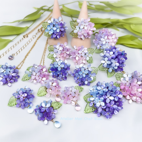 紫陽花のポニーフック バイオレット×ブルー ポニーフック・ヘアカフス 