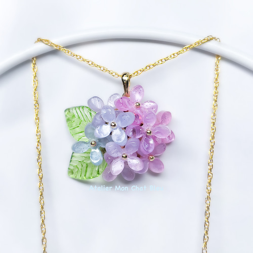 紫陽花のネックレス ピンク×ブルー ネックレス・ペンダント 