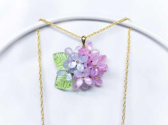 紫陽花のネックレス ピンク×ブルー ネックレス・ペンダント