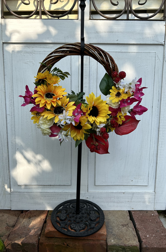 ひまわり・ブーゲンビリアリース 見本No279 リース インテリアフラワー