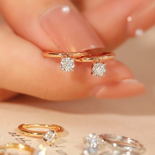 楽天市場】K18ピンクゴールド中折れ式ダイヤフープピアス(12mmリング調