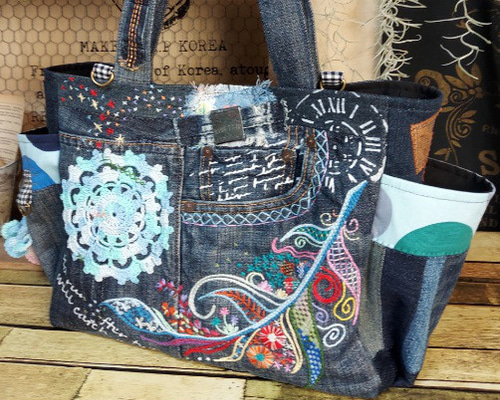 【Kal】大きな刺繍デニムバック　No.625　デニムリメイク Kal様専用】大きな刺繍デニムバック No.625 デニムリメイク