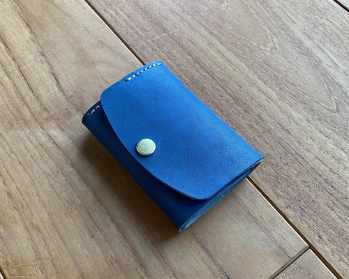【本革】お札の顔が見える！コンパクト三つ折財布 コバルトブルー 三つ折りミニ財布/コンパクト財布 【ブルー】レザー 本革 手染め