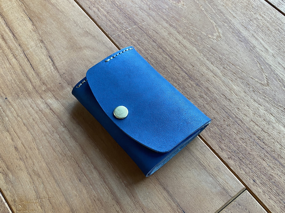 【本革】お札の顔が見える！コンパクト三つ折財布 コバルトブルー 整うミニ財布 マイクロウォレット 『ミニマムONE』 革 色