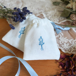 2406-2 手のひら巾着サシェ 香り袋 綿麻 刺繍 SOLD→ご注文承ります