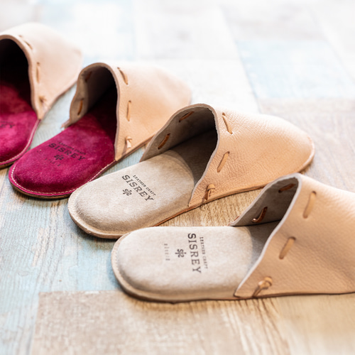 きなりカラー】ジビエ鹿革のルームシューズ レザースリッパ スリッパ