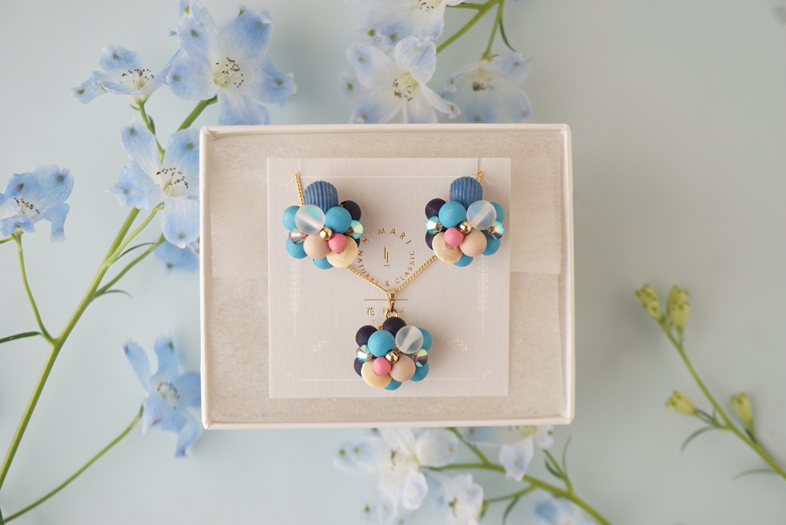 ◎Creema限定◎10点限定◎ブルーマーメイドキノヌクモリピアス/ネックレスセット◎/受注生産