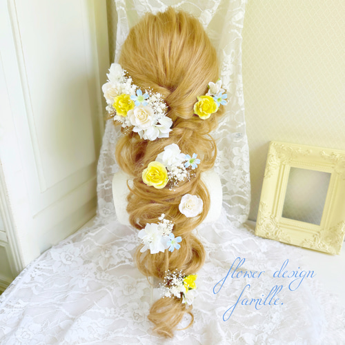 new.220.ホワイト&イエロー&ブルー上品爽やかカラーのヘッドドレス