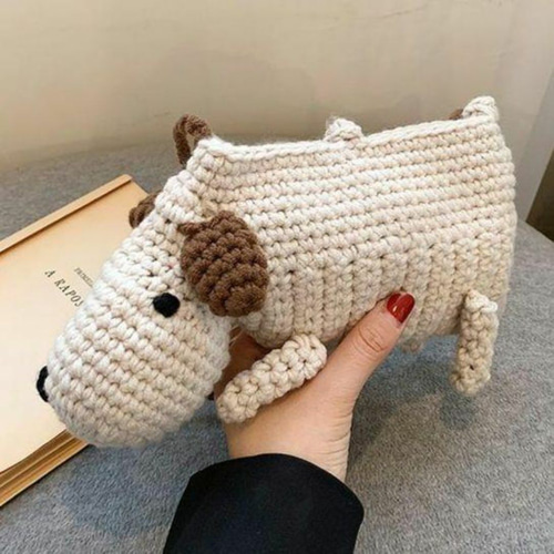 可愛い子犬ショルダーバッグ 編み物 あみぐるみバッグ キッズ ドッグ