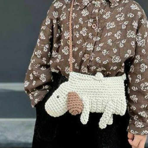 可愛い子犬ショルダーバッグ 編み物 あみぐるみバッグ キッズ ドッグ