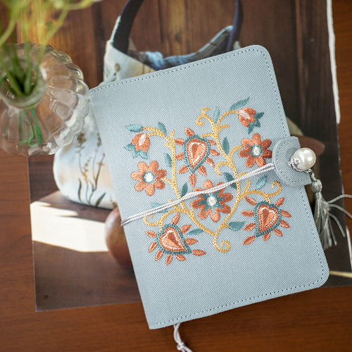 古風な布刺繍、手帳カバー(A5/A6サイズ) ダイアリー帳・スケジュール帳