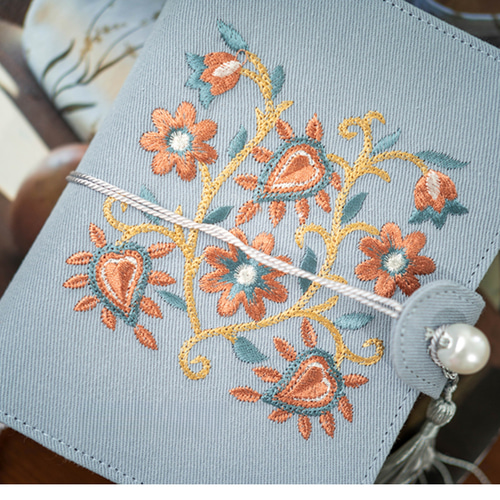 古風な布刺繍、手帳カバー(A5/A6サイズ) ダイアリー帳・スケジュール帳