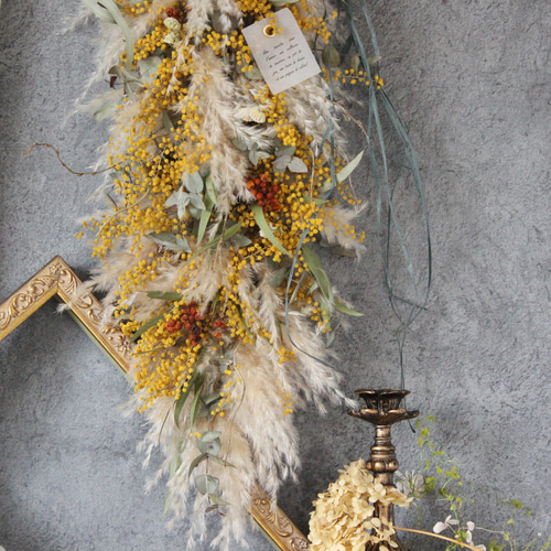 ドライフラワーボタニカルリースパンパスグラスミモザ