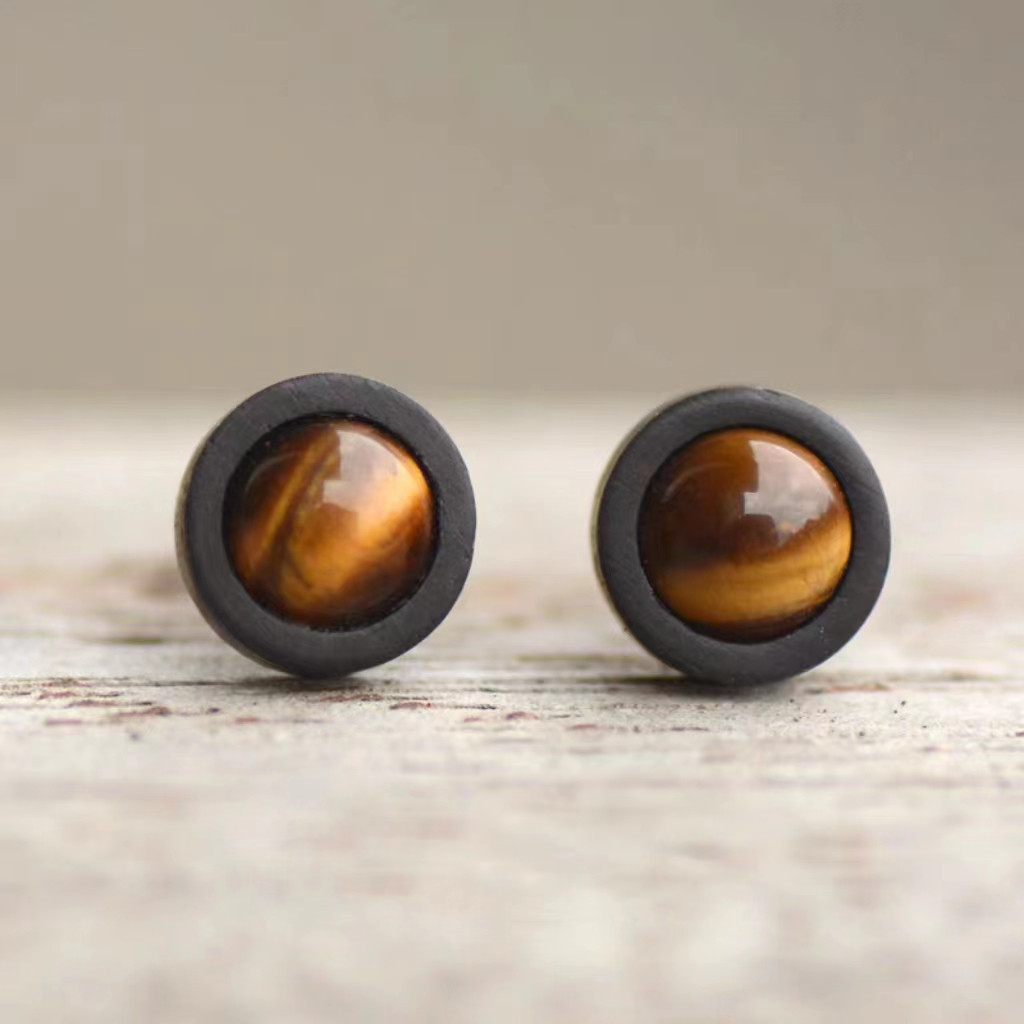 ハンドメイド ピアス 猫の目 手作り イヤリング 紫檀 オパー 耳飾 ノンホール クリップ式可能 恋人 誕生日 周年記念