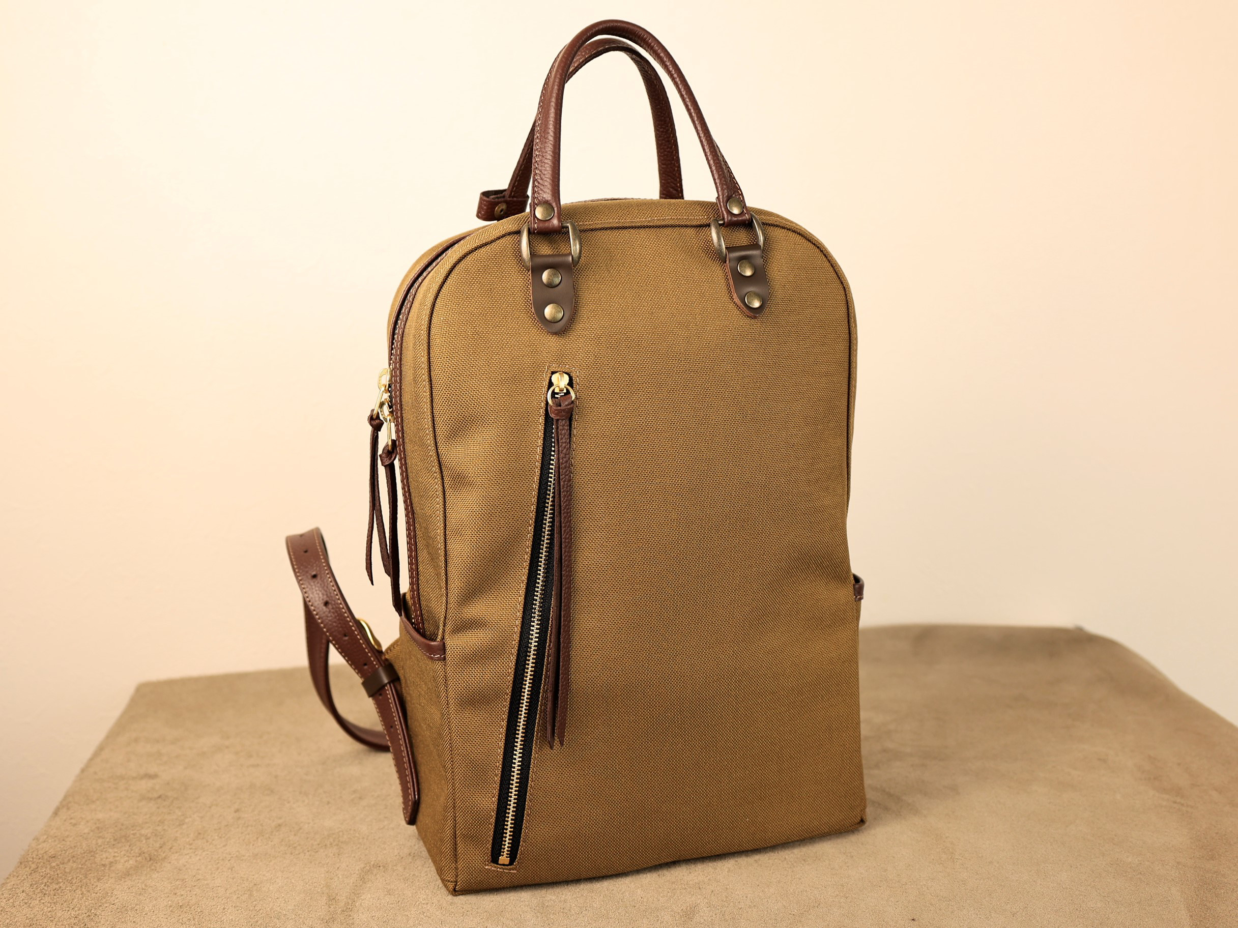 大人のcordura＆レザー3wayミニスリムリュックキャラメルブラウンZippy New!!A４収納