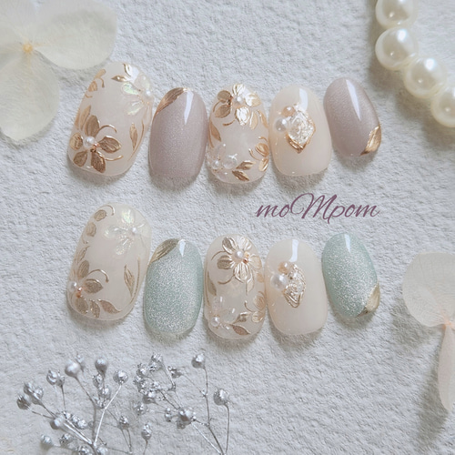 ネイルチップ ミラーフラワー ウェディング ブライダル 結婚式 前撮り  