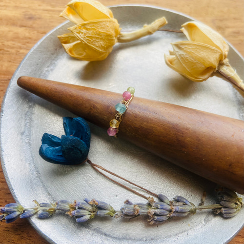 アパタイト3.5mm、 トルマリン、シトリン、編み込み /k14gfリング 指輪