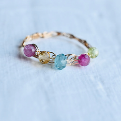 アパタイト3.5mm、 トルマリン、シトリン、編み込み /k14gfリング 指輪