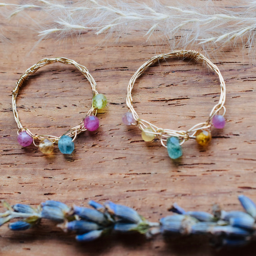 アパタイト3.5mm、 トルマリン、シトリン、編み込み /k14gfリング 指輪