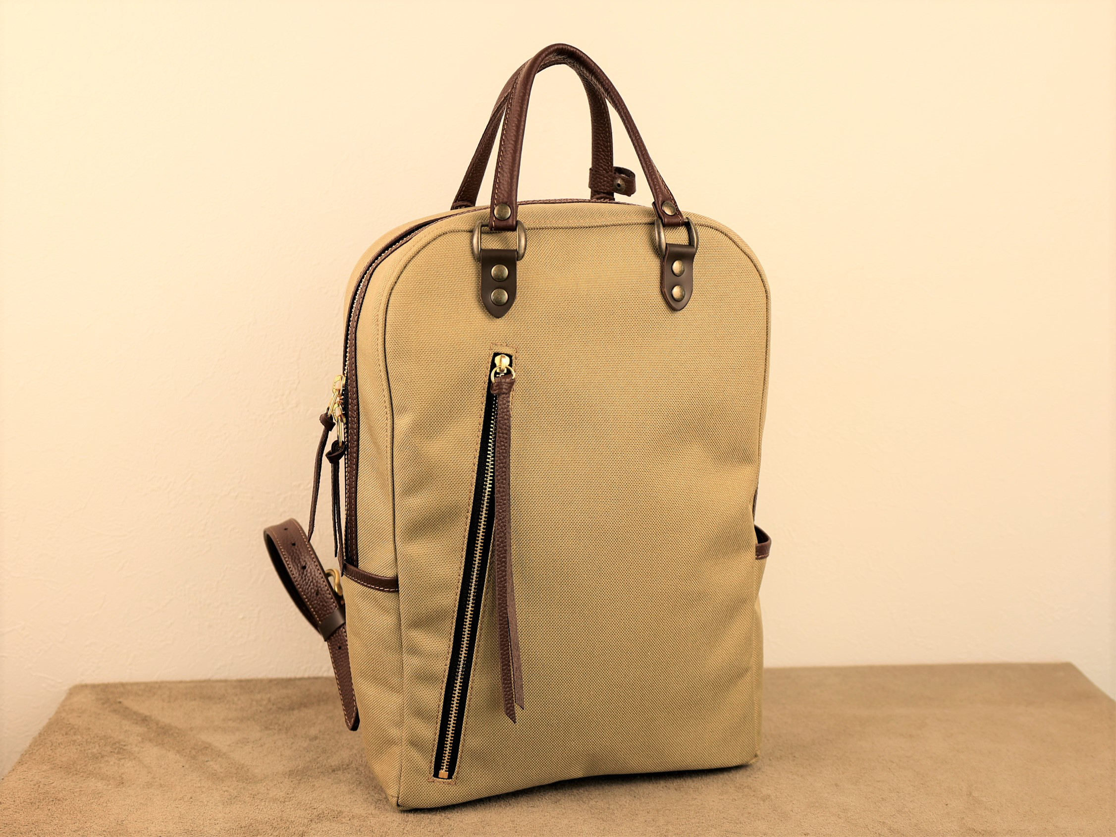 大人のcordura＆レザー3wayミニスリムリュックカフェモカZippy New!!A４収納