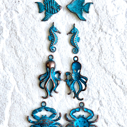 NEW 2個/蟹 海の生き物 アンティークゴールド 青銅チャーム CH257