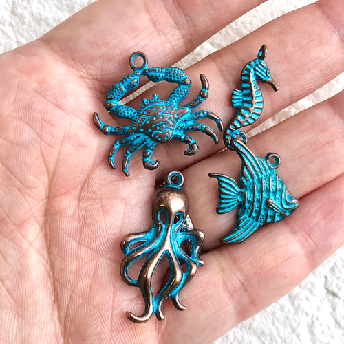 NEW 2個/蟹 海の生き物 アンティークゴールド 青銅チャーム CH257