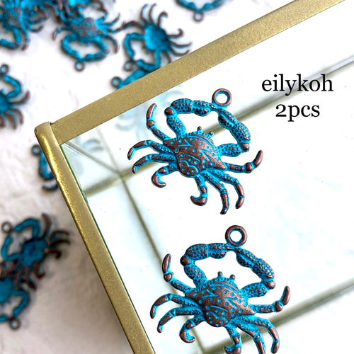 NEW 2個/蟹 海の生き物 アンティークゴールド 青銅チャーム CH257