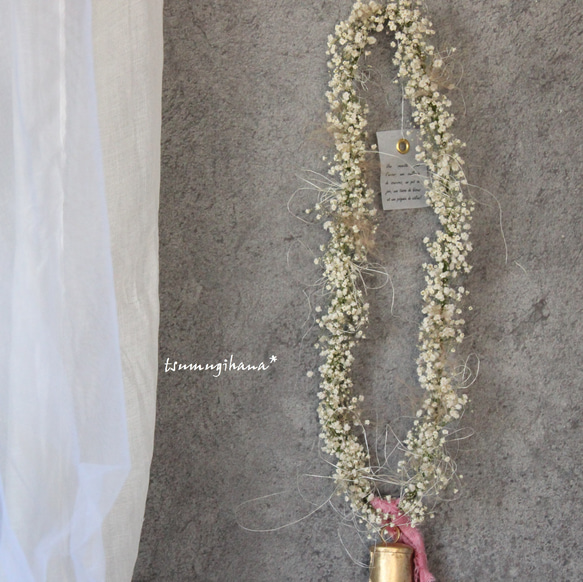 wreath「かすみBELL」№2 かすみ草のオーバル細リース ドライフラワー  