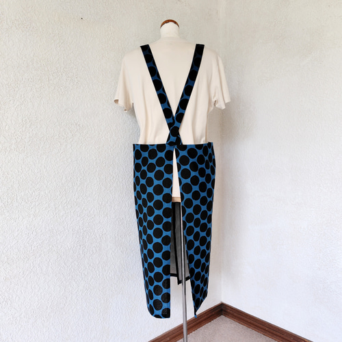 動き易い♪かぶるだけのエプロン(北欧風ドット柄/ネイビー)S～LLサイズ