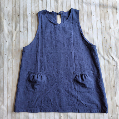 チュニック型エプロン(ワッシャー加工/ネイビー)M～Lサイズ『Creema