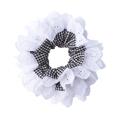 黒ギンガムチェック】レース ビッグシュシュ シュシュ Bit a Bite