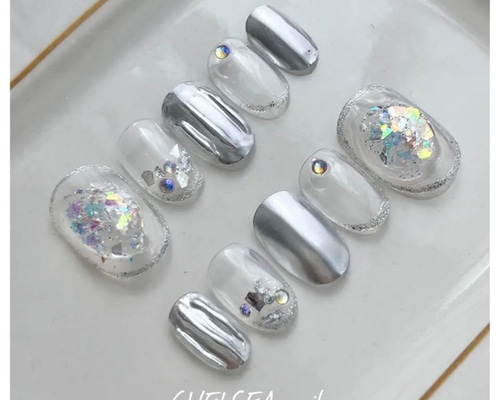 【016】ネイルチップ シンプルネイル ミラーネイル 016】ネイルチップ シンプルネイル ミラーネイル