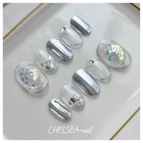 クリア×シルバーミラーネイル ネイルチップ（つけ爪） CHELSEA-nail