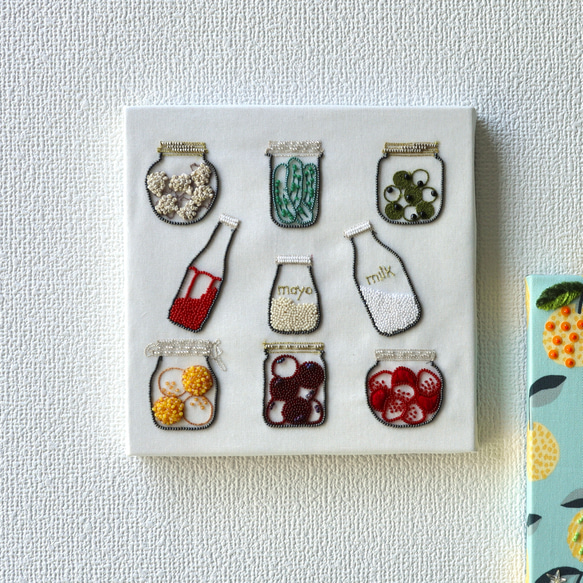 Creema限定＞キッチン周りの瓶をモチーフにしたオートクチュール刺繍の