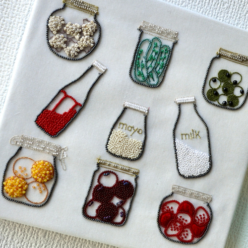 Creema限定＞キッチン周りの瓶をモチーフにしたオートクチュール刺繍の