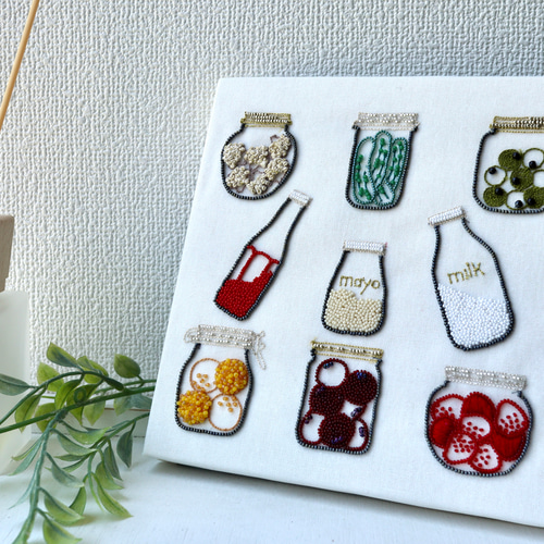 Creema限定＞キッチン周りの瓶をモチーフにしたオートクチュール刺繍の