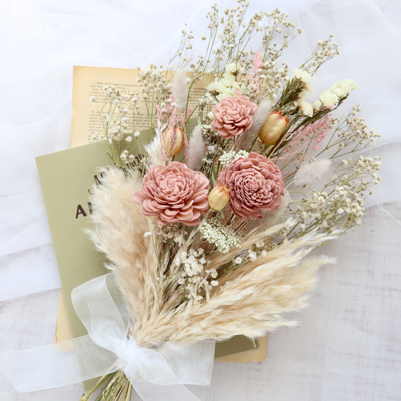 ウェディングブーケ ドライフラワーブーケ 前撮り くすみピンク 【公式