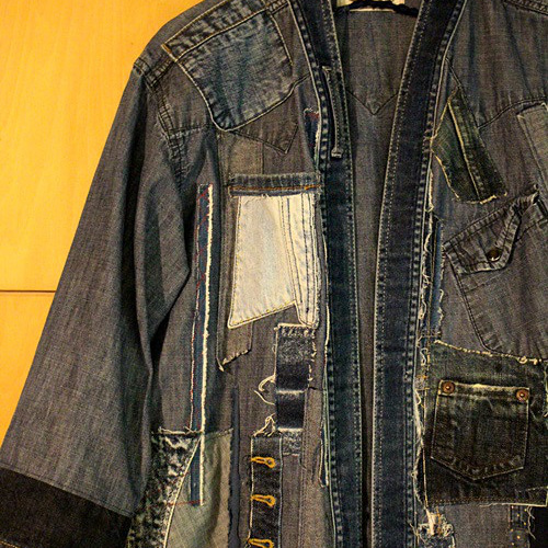 SAYOCAFE刺し子&パッチのアップサイクルデニム半纏ジャケット