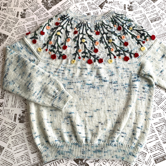 sale 20%off ¥32000→¥25600 丸ヨークセーター 野の花 手編み ニット
