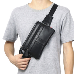 本革ボディバッグ 薄型 メンズ 【ブラック】使いやすい ワンショルダー