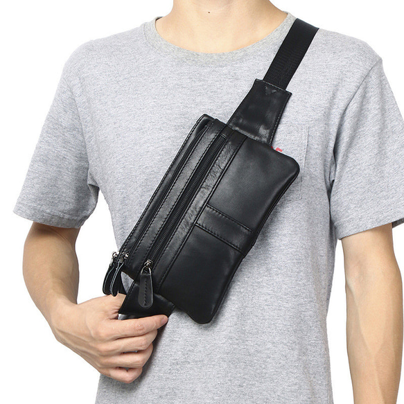 DEEP ZONE リアルレザー キルティング ボディバッグ ブラック ボディ