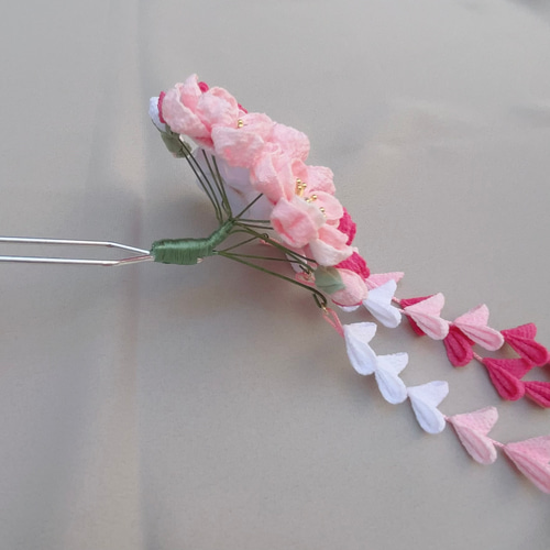 七五三（7歳さん以上向け）桜かんざしセット つまみ細工 ローズ