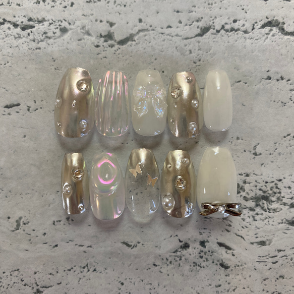 ネイルチップ リボンネイル ミラーネイル クリアネイル 韓国ネイル