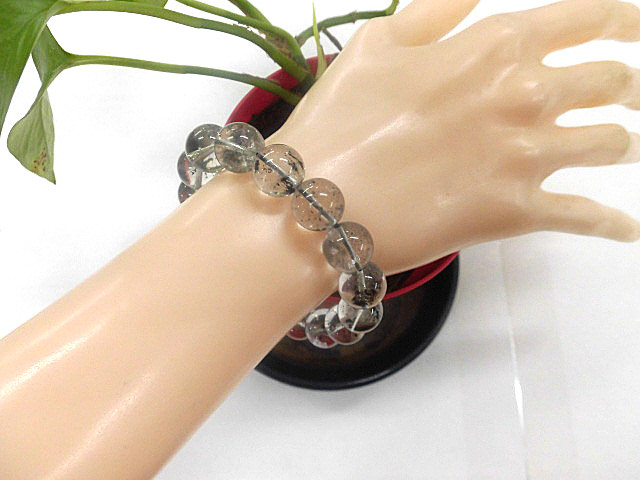 天然石 ブラックファントム13.0mm～13.4mm玉 ブレスレット 内周19.5cm 　　240101495