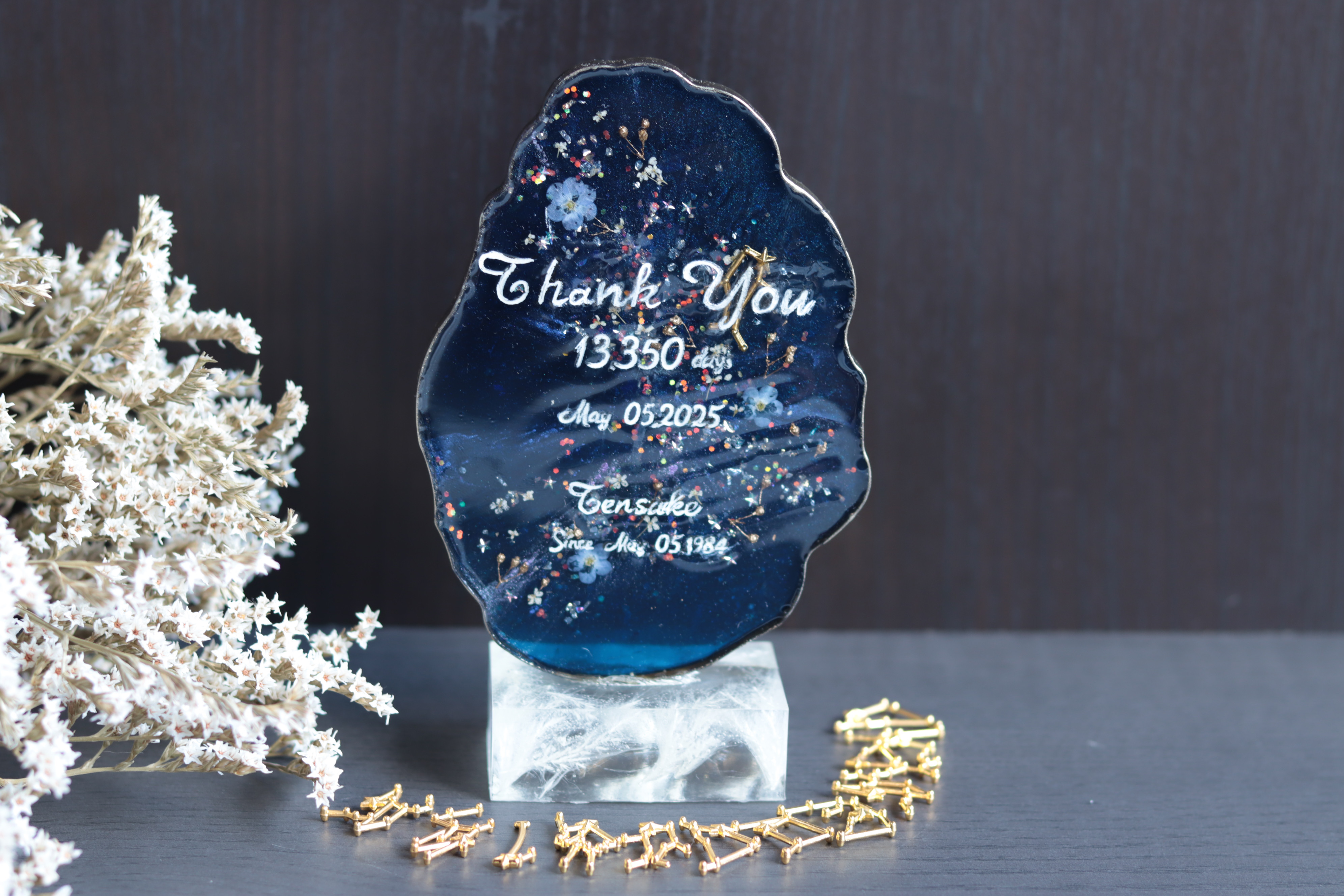 【子育て感謝状に♪選べる星座】“満点の星空”プレート型トロフィー＊両親贈呈・誕生日・記念日＊固まるハーバリウム