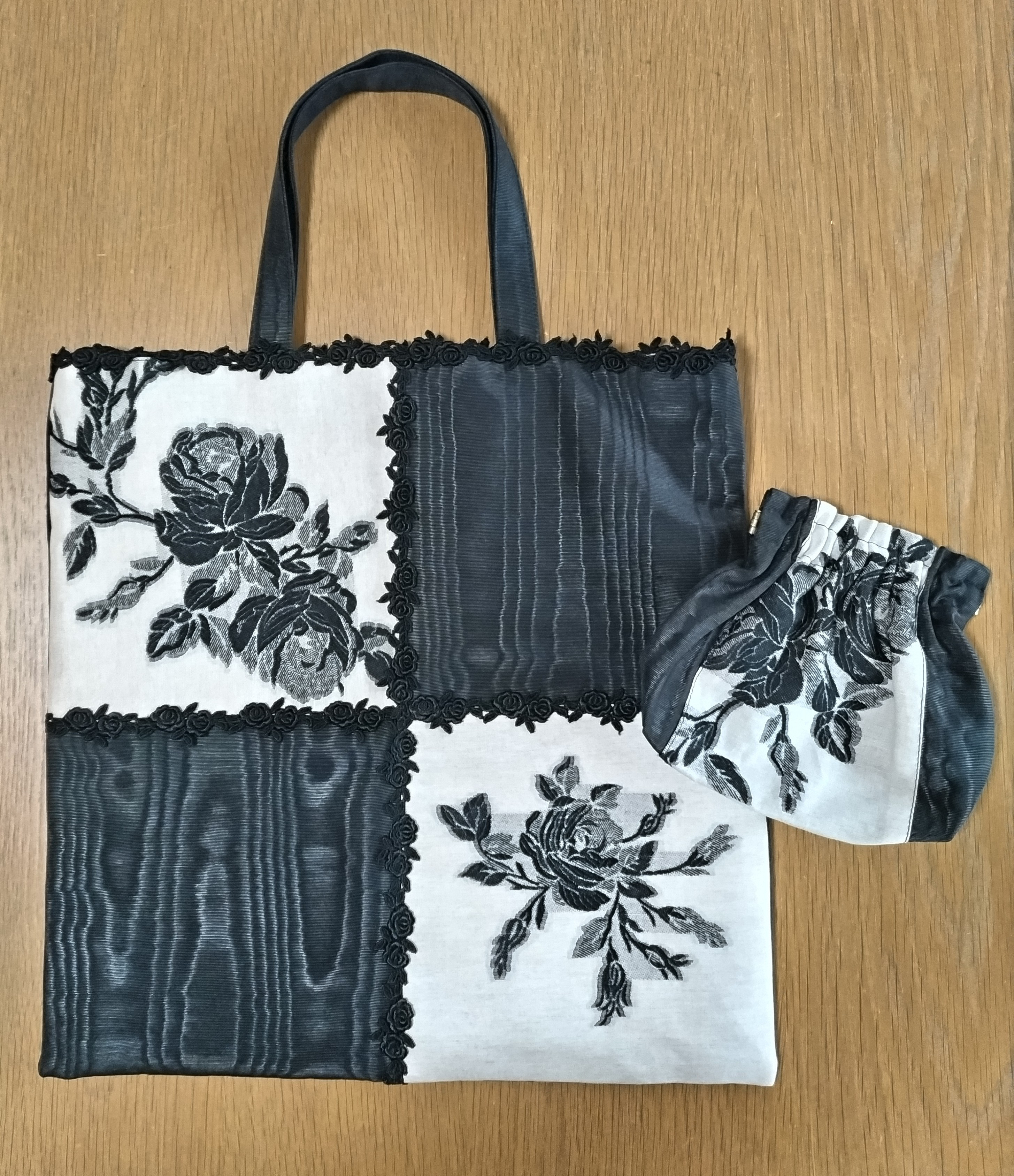 【送料無料】お出かけバッグ　フォーマル用サブバッグ　バネポーチ付き（バラ刺繍がら　ミニバラレース）A4対応