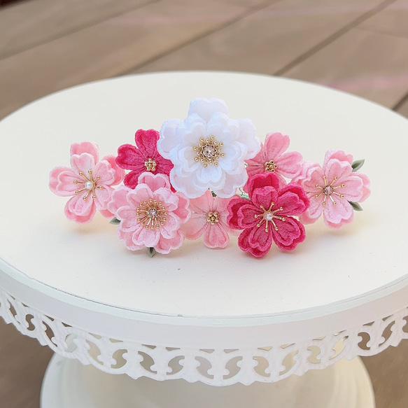 つまみ細工 桜ティアラ ローズピンク 白 *成人式 *結婚式 *花嫁