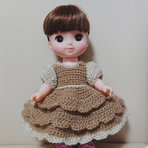 メルちゃん服 ソランちゃん服 ティアード ワンピース 手編み