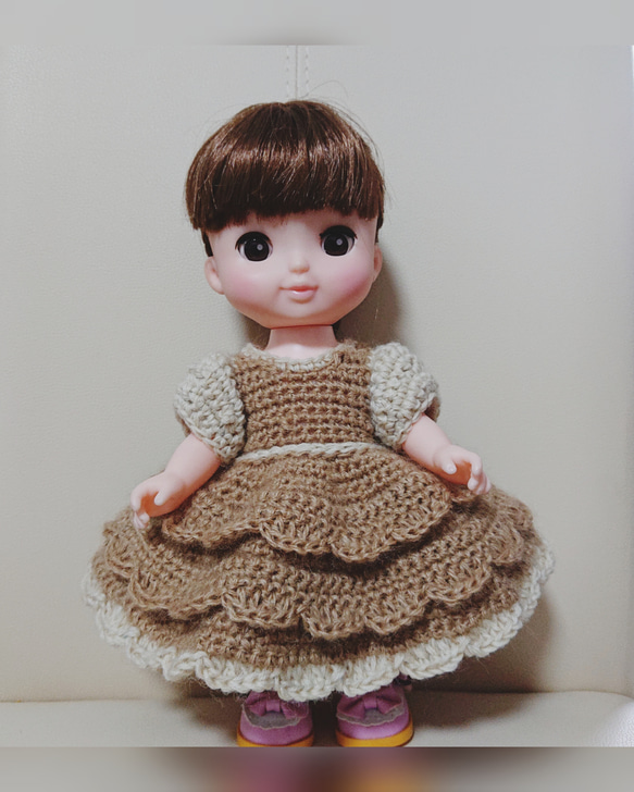 メルちゃん服 ソランちゃん服 ティアード ワンピース 手編み 240605